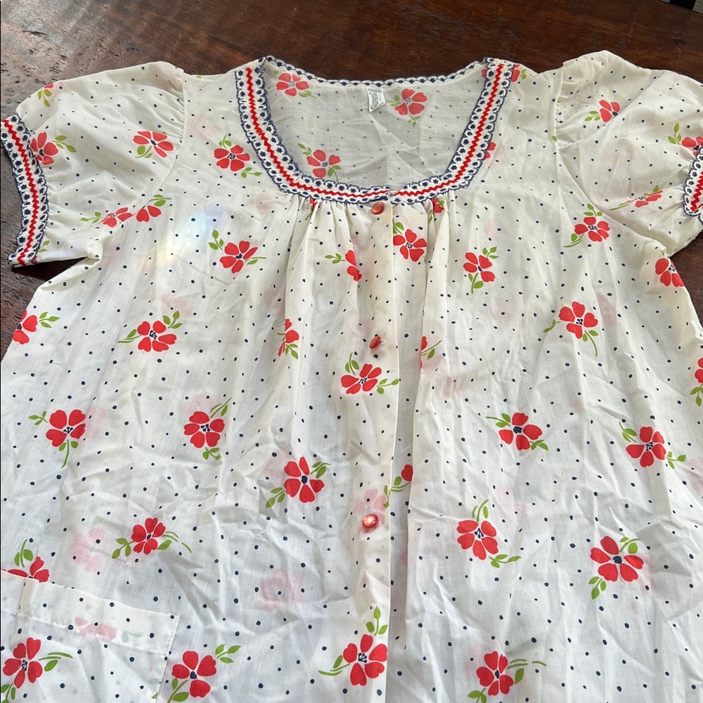 Komar Vintage 100% Cotton Nightgown Ribbon Detail White Multicolor Floral Size M - Picture 4 of 10